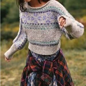 Free People Jumper Snowflake Pullover Sweater Blue Sunshine Combo, Size X Small